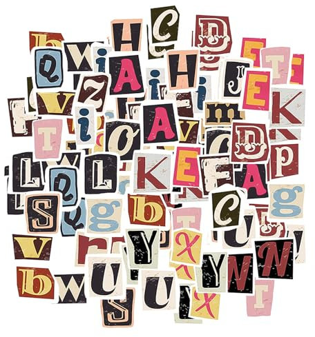 104 Sheets of Scrapbooking Thin Letter Stickers, Retro Letter Stickers, Suitcase Stickers, Laptop Stickers, DIY Decorative Stickers (4 Sheets of 26 Letters Each)