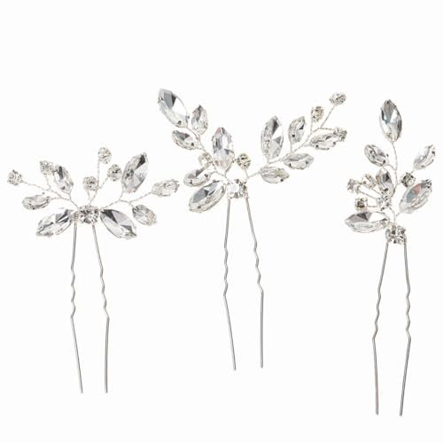 3 Pezzi Forcine per capelli da sposa con cristalli argentati Accessori per Capelli da Sposa Eleganti Forcine per Capelli per Donne Sposa Damigella d'Onore Ragazze(argento)