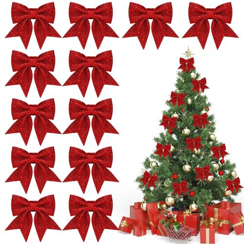 TAXTYHRE Rote Weihnachtsbaumschleifen, glitzernde Weihnachtsschleifen, glitzernde Weihnachtsschleifen, rote Schleifen für Weihnachtsbaum, Geschenk Schleifen Weihnachtsdekoration (Rot12)