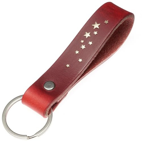 ELBERCRAFT® Schlüsselanhänger Leder Sterne der Schlüssel Organizer für deine Schlüsseltasche keychain made in Germany rot Gravur gold