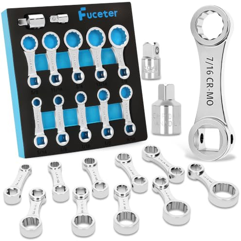 Torque Adapter Set SAE 12PCS, Includes 5/16, 3/8, 7/16, 1/2, 9/16, 5/8, 11/16, 3/4, 13/16, 7/8, 12 Point Box End Torque Wrench Extension Adapter 3/8 Drive, with 1/2 + 1/4 Drive Converters
