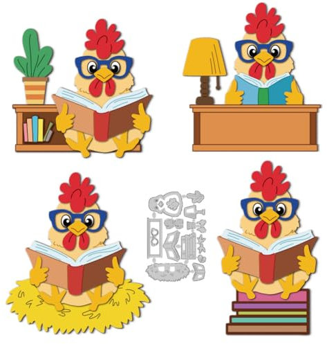 DELORIGIN Stanzformen Mit Hühner Leseszene Kartenherstellung Stanzungen Schablonen Karbonstahl Prägeschablonen Rahmen Stanzschablonen Neuheiten 2025 Für DIY Bastelalbum Geschenk Herbstfest Dekor