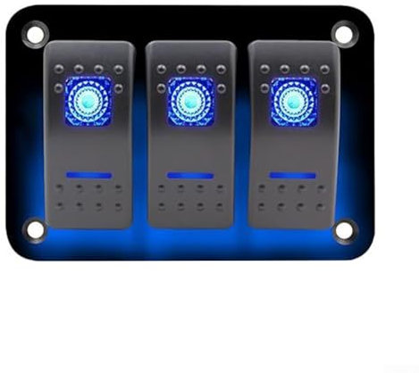 Effizientes Wippschalter-Panel mit zwei blauen LEDs, geeignet für 12 V DC 20 A und 24 V DC 10 A, perfekt für Fahrzeugbeleuchtung (3-Bit)