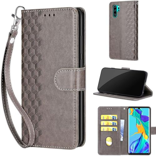 Cover per Huawei P30 Pro Case Premium PU Custodia a Libro Portafoglio Pelle con Magnetica Flip Case Funzione Stand Custodia per Huawei P30 Pro Cover,Grigio