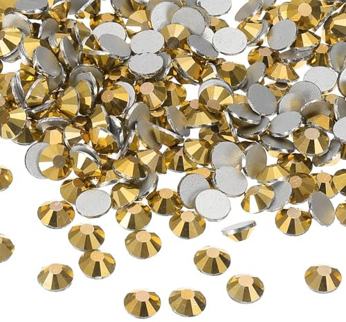 PATIKIL 400Pcs SS30 Round Flatback Crystal 6.3-6.5mm Glass Rhinestones Gems Diamonds for DIY Crafts Clothes Shoes Nail Art Decoration, Gold