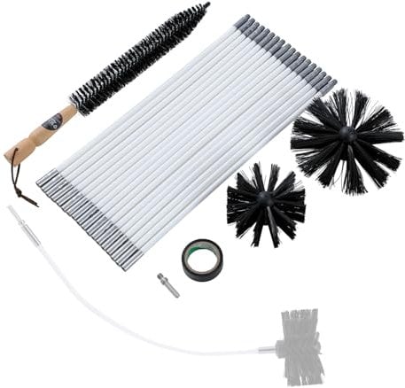 KATSU Tools 24PCs Chimney Cleaning Brush Kit with 18 x 16 Flexible Rods + 4 & 6 Brush Head + Wood Long Brush + Storage Bag, Duct Vent Cleaning Tools for Flue/Fireplace/Sewage Pipe/Fume Hood