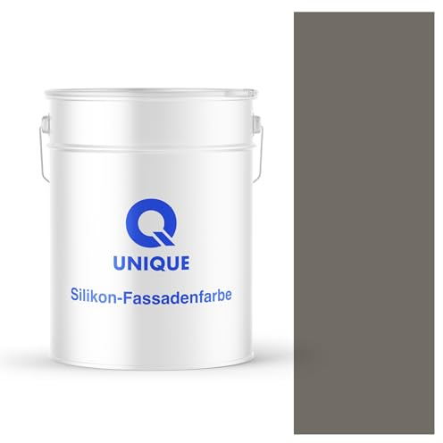 Q UNIQUE Fassadenfarbe Platingrau 10L – Silikonharz-Außenfarbe, Wetterfest, Selbstreinigend, Hohe Deckkraft, UV-Beständig, Für WDVS, Beton & Mineralische Untergründe