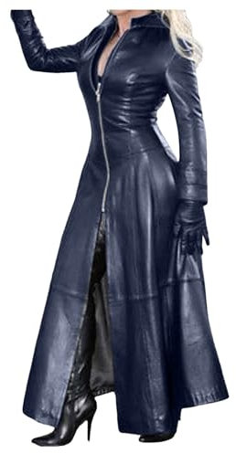 Damen Kleid PU Leder Langarm Elegant Etuikleid Bleistiftkleid Clubwear Dress Cocktail Party Abend Kleider in Latex Leder Lack Optik Jacke Party Karneval Glänzender Mantel