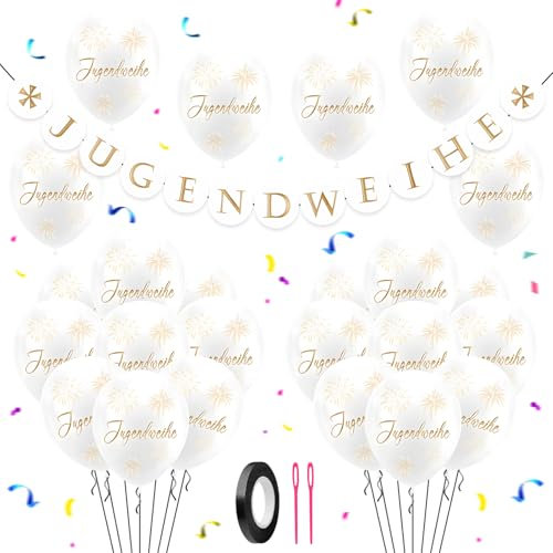 Jugendweihe Deko Set mit Banner & 24 Luftballons - Endlich Erwachsen - Stilvolle Deko Jugendweihe Junge & Mädchen - Ideale Raumdekoration für die Feier zum Erwachsenwerden