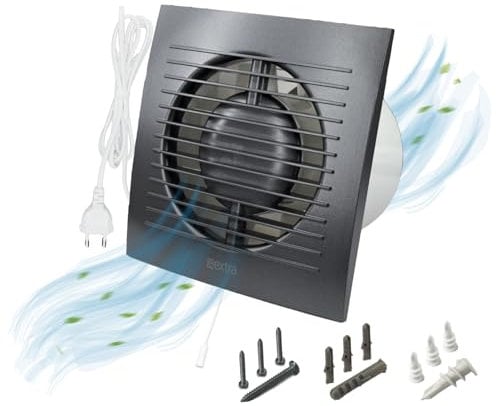 H&C VENT Ø 100mm Badlüfter mit Stecker mit Schalter -1,5m │ Bad Ventilator IPX4 15W 100m³/h 32dB │ Abluftventilator Für Badezimmer Küche Garage Gewächshaus Growzelt WC Fan│ Lüfter Wand Decke Fenster