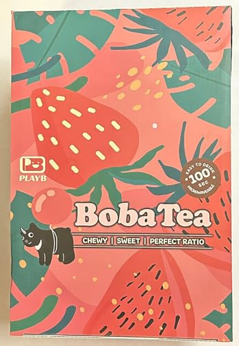 BOBA TEA | Bubble Tea Kit Gift Box - Each Box has 24 Pieces | Flavoured with | Strawberry | Matcha | Milk Tea | Brown Sugar | by SAKA (Strawberry)