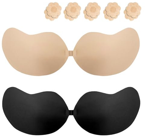 HonexCesng Reggiseno Adesivo, Reggiseni Schiena Scoperta Push Up, Reggiseno Invisibile Riutilizzabile, Confortevole e Traspirante, per Abiti da Sposa, Sera, Senza Spalline (D, Multicolore)