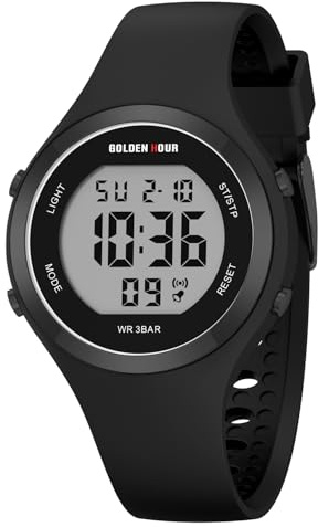 GOLDEN HOUR Digital Uhr Damen 5ATM wasserdichte Sport Chronograph Silikonarmband Armbanduhr Damen Sportlich Elegant Uhren Damen mit Datum Leuchtend Leicht ablesbares Zifferblatt