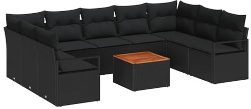 vidaXL Garten-Sofa-Set mit Kissen 10 pcs Schwarz Poly Rattan, Garten und Terrasse, modernes modulare Lounge Set, wetterfestes Sofa, Flexibles Sitzmöbel, langlebige Auswahl