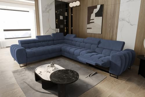 Friderik Ecksofa Aspen Max Relax 330×260 cm mit Schlaffunktion & Relax, Terra Stoff - verstellbare Kopfstützen - Liegefläche 117x190 cm (Blau, Links)