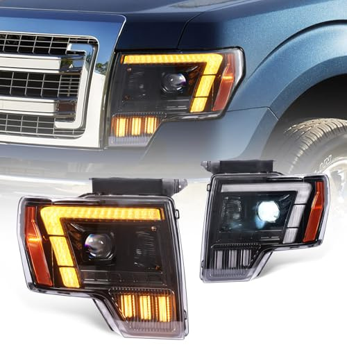 CKCD LED-Projektor Scheinwerfer kompatibel mit Ford F150 2009-2014, mit Startanimation DRL,Paar