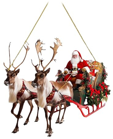 Weihnachtsmann Schlitten Rentier Weihnachten Anhänger - Festliches 2D Acryl Design | Leichter Weihnachtsmann Schlitten Ornament mit Rentier | Weihnachtsbaum Tür Fenster | Foto Weihnachtsbaum Tür