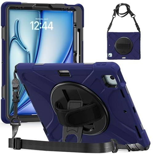 EWRS Kompatibel mit Hülle for iPad Pro 12,9 Zoll 2022/2021/2020/2018 6./5./4./3. Generation, robuste, stoßfeste Schutzhülle mit Fallschutz, Stifthalter, Schutzhülle mit Schultergurt(Navy Blue)