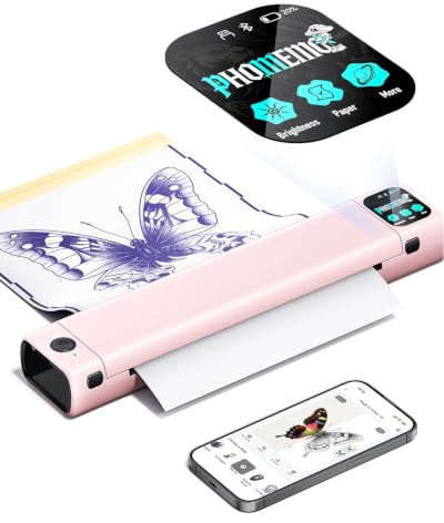 Phomemo M08F Plus AI Imprimante à Pochoir pour Tatouage avec écran Tactile | Thermocopieur Tatouage, Anti Rides, Écran Tactile, IA App, 2800+pcs Designs de Tatouage, 10 Feuilles de Papier Transfert