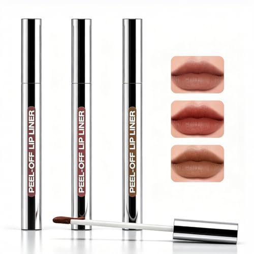 3Pcs Peel Off Lip Liner Fleck,Langlebiger Tattoo Lipliner,Wasserdichter Peel Off Matte Finish Lippenfleck,Lip Liner Tattoo Hochpigmentierter Lipgloss,Sorgt für Vollere Lippen