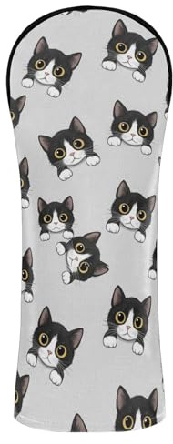Copritesta per mazze da golf per mazze da golf in legno ibrido con simpatico gatto grigio in pelle PU con etichette numeriche, per donne e