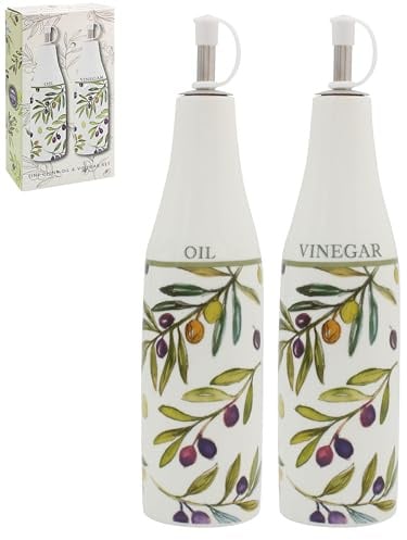 The Leonardo Collection Olive Groove Dispencer Bottle 2 x 300ml | Stoneware bottles, cooking, kitchen, daily use