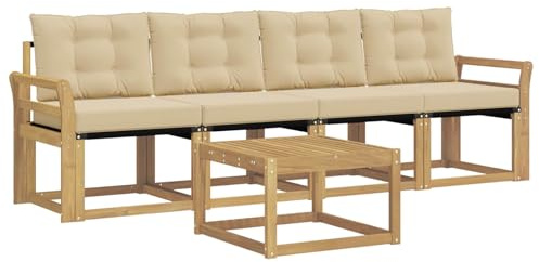vidaXL Outdoor-Sofagarnitur mit Kissen 5 pcs Weiß und Beige, Garten Sofaset, modernes Wohnmöbel, entspannende Couch für Terrasse und Außenbereich
