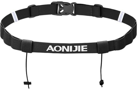 TRIWONDER Triathlon Startnummernband Laufgürtel mit Nummernhalter, 6 Ring Running Belt, Bauchtasche Gürteltasche für Triathlon, Marathon, Laufen, Radfahren (Schwarz)