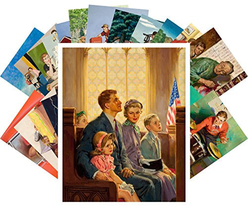 PIXILUV Postkarten 24pcs American Life Fifties Vintage Magazine Illustration by Amos Sewell Harold Anderson Saturday Evening Post