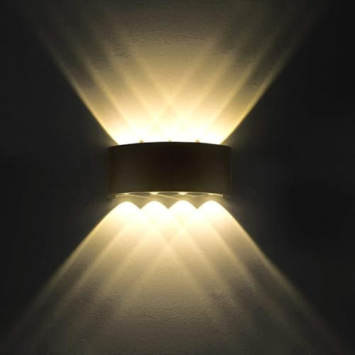 Lampe Murale LED 8W Moderne Appliques Murales IP65 Étanche Applique Luminaire En Aluminium Up Down Décoratif Spot Lumière Nuit Lampe pour Salon Chambre Hall Escalier Pathway （Blanc chaud）