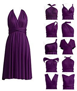 72styles Vestidos cortos infinitos hasta la rodilla para damas de honor, vestidos convertibles, multidirección, cruzados, por debajo de la rodilla, Violeta oscuro, M