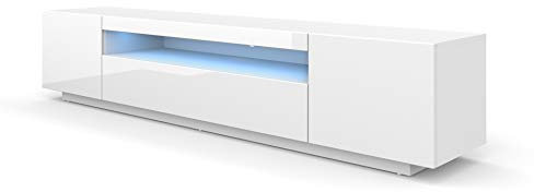 Meuble TV 200 Meuble TV Console de Rangement Meuble TV Armoire Haute Brillance Blanc Noir Gris Graphite Eclairage LED (Blanc)