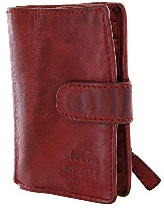 Bear Design Kleine Herren Geldbörse, Portemonnaie CL527 gewaschenes Leder, Hochformat in Used Look (Rot)