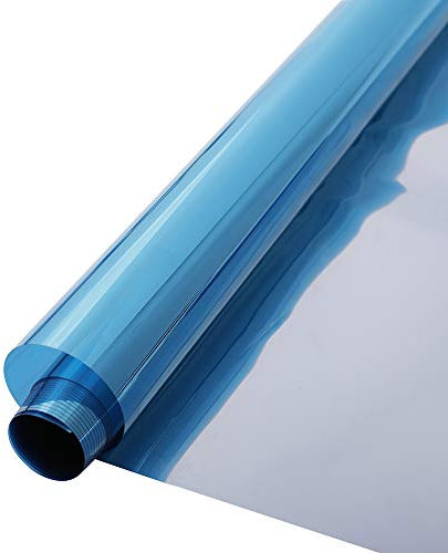 HOHOFILM 45cmx200cm One Way Mirror Window Films Daytime Privacy Reflective Window Tint Self-Adhesive Sun Blocking Heat Control Anti UV for Home,Buildings(Blue Silver)