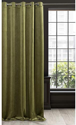 Eurofirany RIA Blickdicht Samtvorhang mit Ösen-1 STK. Einfarbig Thermogardine, Verdunklungsvorhänge, Wohnzimmer, Schlafzimmer, Lounge, 290 g/m2, Velvet, OLIVGRÜN, 140x250cm