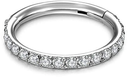 VFUN 16G 316L Chirurgenstahl Hinged Clicker Ring Septum Piercing Nasenpiercing für Damen Herren CZ Inlaid Helix Knorpel Piercing Ohr 10MM -Silber