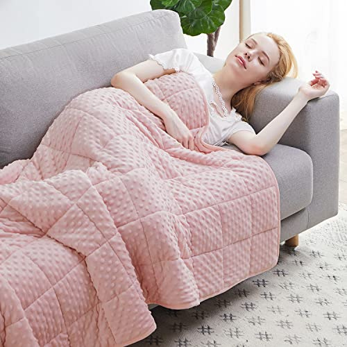 Huloo Sleep Gewichtete Decke Queen 6,8 kg für Erwachsene (152,4 x 203,2 cm, pink), atmungsaktiv, weich, Minky beschwerte Überwurfdecke für alle Jahreszeiten, schwere Decke mit hochwertigen Glasperlen
