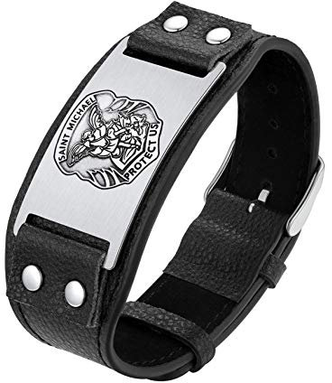 Bandmax Faux Leder Armband für Herren und Damen, verstellbare Manschette Armband mit Porträt des heiligen Michael, Amulett Armschmuck für Geburtstag, Weihnachten, Vatertag, Valentinstag, Jahrestag