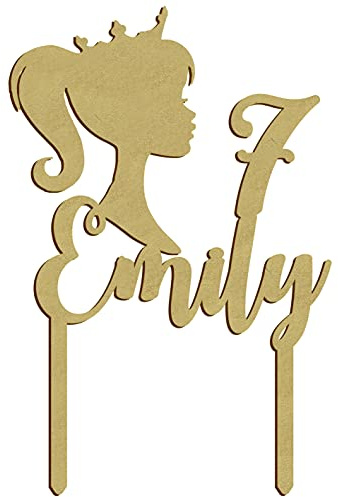 Happenings Cake Topper, personalisierbarer Geburtstags-Kuchenaufsatz, Prinzessin-Motiv, 20 x 20 cm, vergoldet