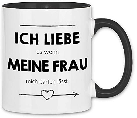 wowshirt Tasse ich liebe es wenn meine Frau mich darten lässt Mann Dartspieler, Farbe:White - Black