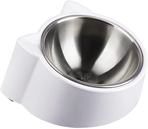CATPRO Slanted Raised Cat Bowl, Anti Vomiting Elevated Cat Bowl, No Spill Food Water Bowl with Non-Skid Melamine Stand, Tilted Angle Pet Feeder for Cats, Kittens, Small Dogs Grey