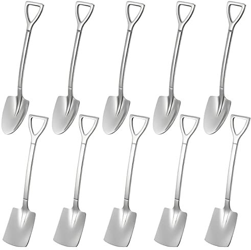 YUTOU 10 cucchiai per vanga, in acciaio inox, a forma di pala, cucchiaio lungo, cucchiaino da caffè, cucchiaino da anguria, tè al latte, caffè, zucchero, cucchiaio da dessert per cucina e ristorante