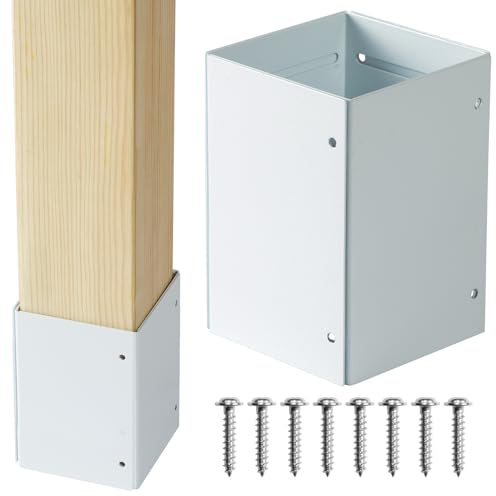 Wanhork 304 Stainless Steel Adjustable Post Protector (Range 3.3-6in), Protect mailboxes, Deck and Fences from rain and Damage to Maintenance Equipment (1set, White)