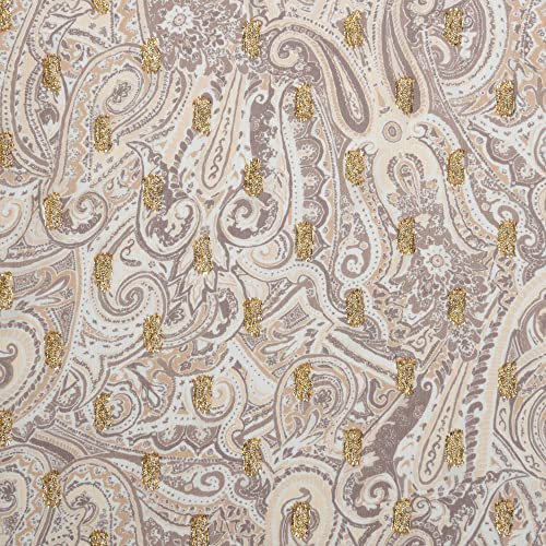PINSOLA Viskose Stoff Meterware | Modestoff | Viskosestoff | Chiffon Kreppstoff Viskose | Blusenstoff | 100% Viskose | Goldenes Paisley | 1 Stück= 0.5m