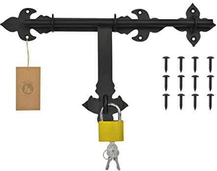 Verrou de porte MORIA DESIGN avec cadenas 40 cm | Loquet à boulon en acier certifié | Serrure de porte pour porte de terrasse, portail de jardin & grange | Loquet décoratif pour porte coulissante