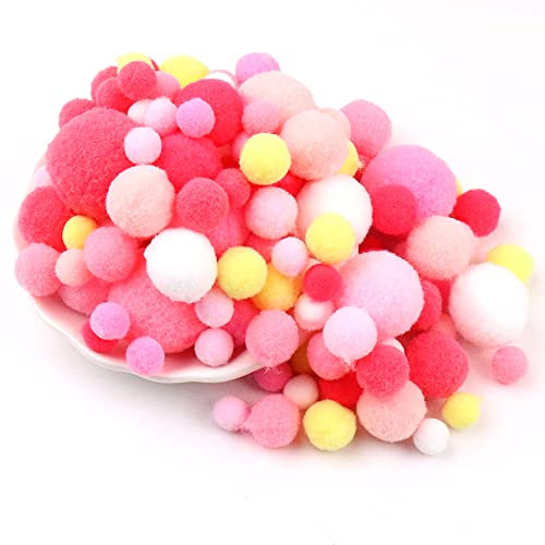 Duories 135 Bunte Pompons zum Basteln,10-30mm Mini Pompons Bälle Kleine Bommeln Kugeln,Flauschigen Bunte Pom Pom Deko Pompom Plüschbälle Bastel Zubehör für Nähen Deko DIY Handwerk,Rose Rosa