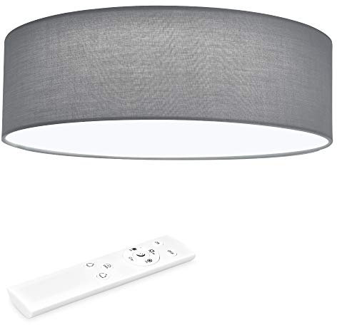 Navaris LED Deckenleuchte 32 cm Rund - Design Stoff Bezug Grau/Hellgrau - Deckenlampe LED Licht Dimmbar mit Farbtemperaturwechsel und Fernbedienung - max 22 Watt 970 Lumen
