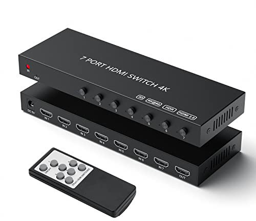 HDMI Switch 7 in 1 Out,Wrugste HDMI Switcher Box mit IR-Fernbedienung,HDMI2.0 Unterstützung 4K@60Hz HDR, HDCP, 3D, 1080P für Fire Stick Roku PS4/5 Xbox Gaming Konsolen