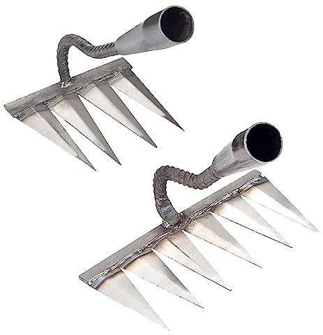2 rastrelli da giardino in carbonio, in metallo, resistente, per diserbo e zappa, rastrello in ferro, per giardino, giardino, diserbo, allentamento, piantagione, 4 e 6 denti
