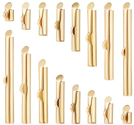 BENECREAT 56 Stück 8 Größen 18K Vergoldeter Edelstahl Slide On End Verschluss Rohre Slider Endkappen Verschlüsse Slider Verschluss Schmuckzubehör Für Armband Ohrringe, Schmuckherstellung